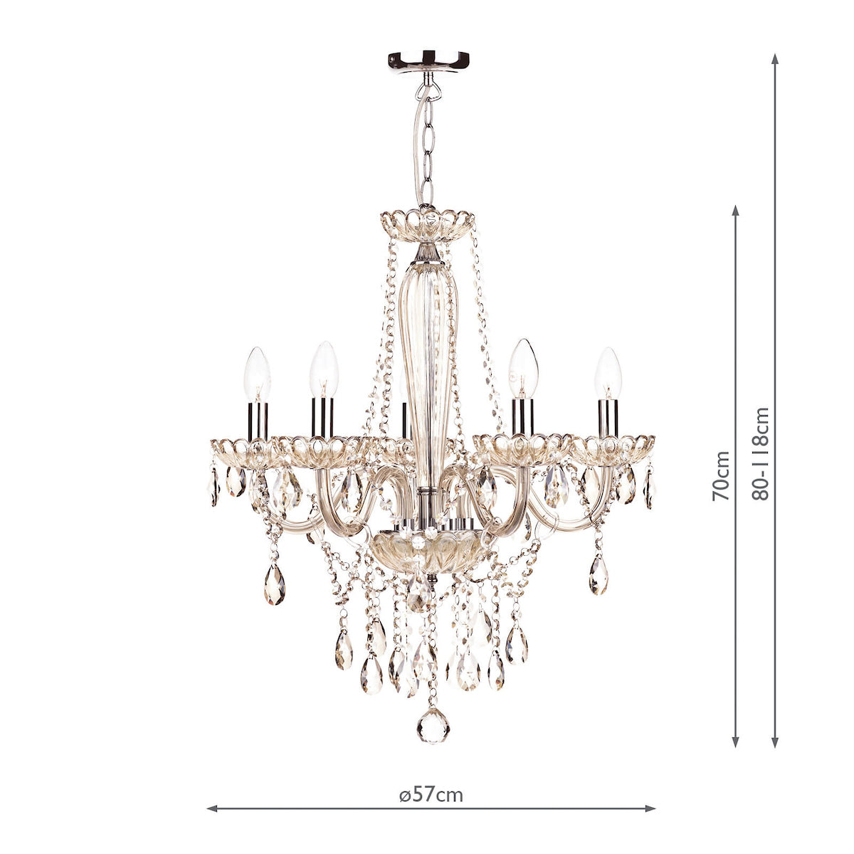Raphael 5 Light Chandelier Champagne Crystal<br>Champagne Glass