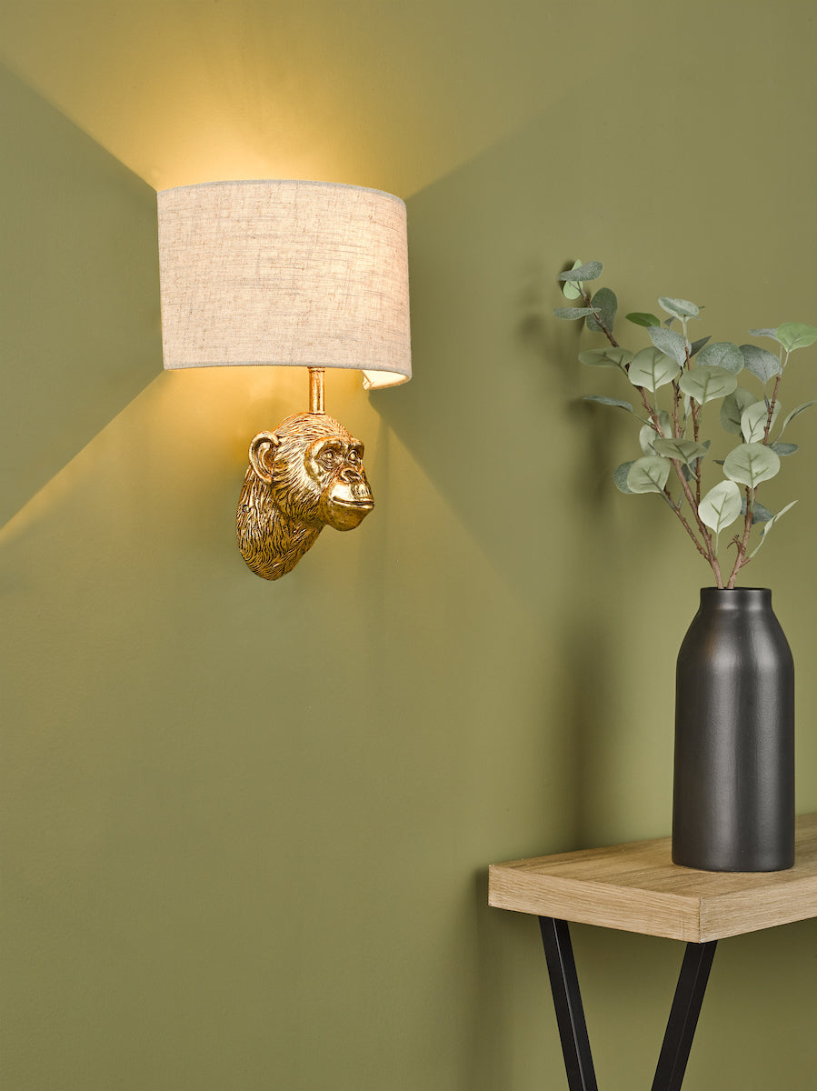 Raul Monkey Wall Light Gold With Shade <br>Matt Gold