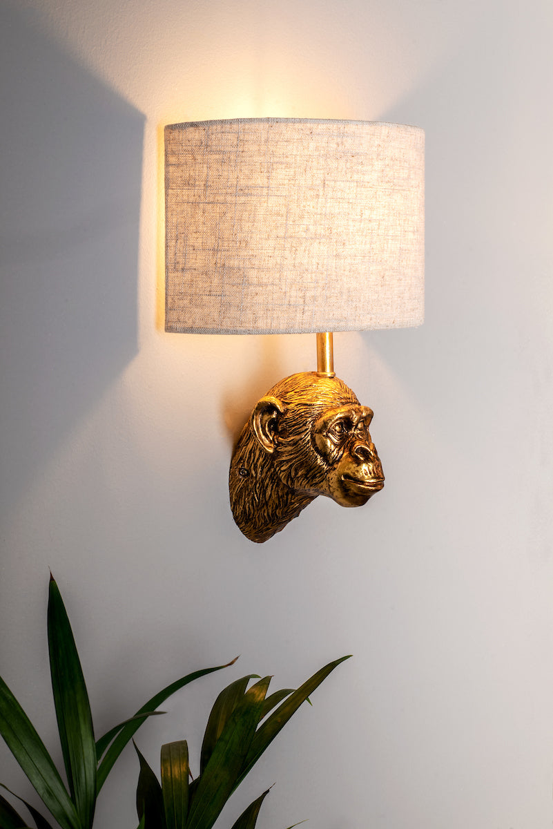 Raul Monkey Wall Light Gold With Shade <br>Matt Gold
