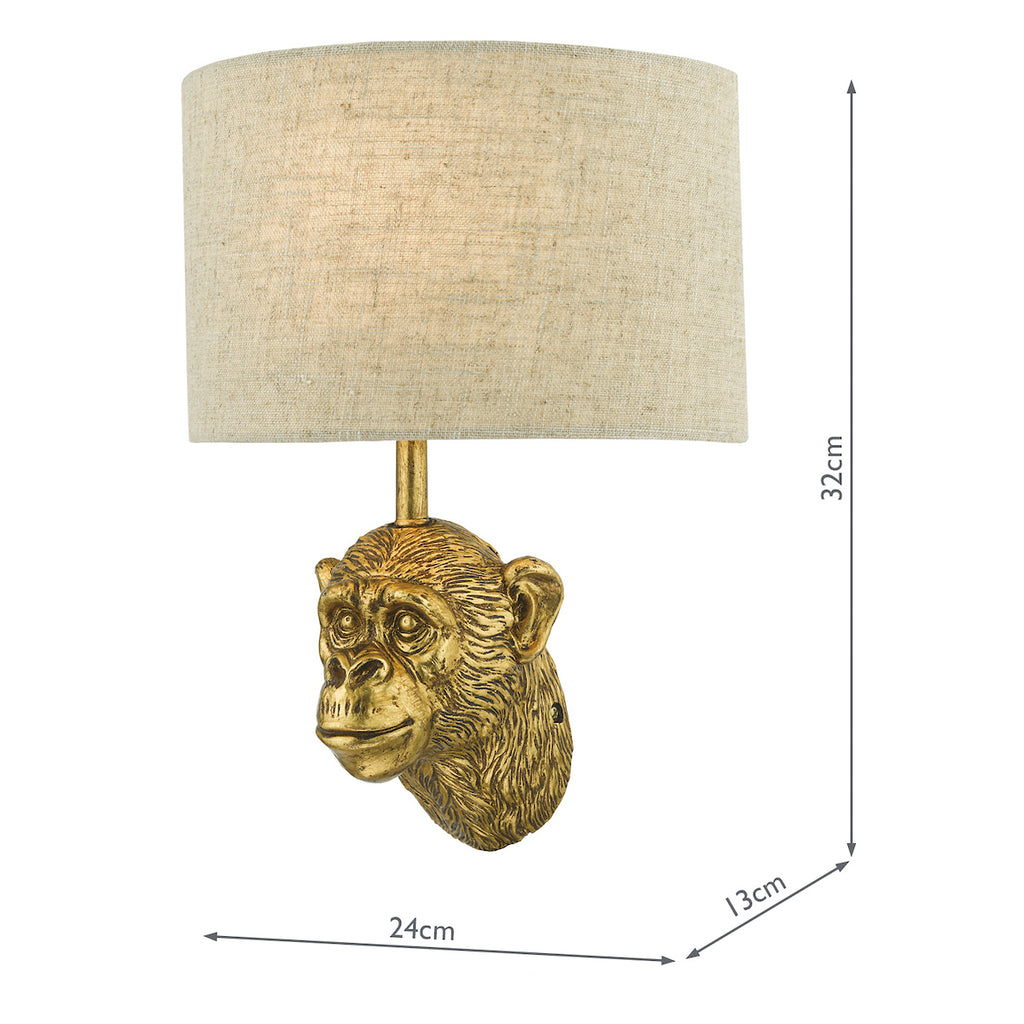 Raul Monkey Wall Light Gold With Shade <br>Matt Gold