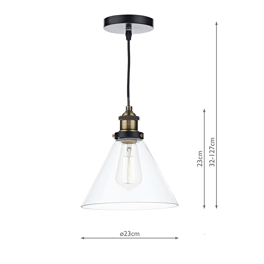 Ray 1 Light Pendant Antique Brass Clear<br>Antique Brass