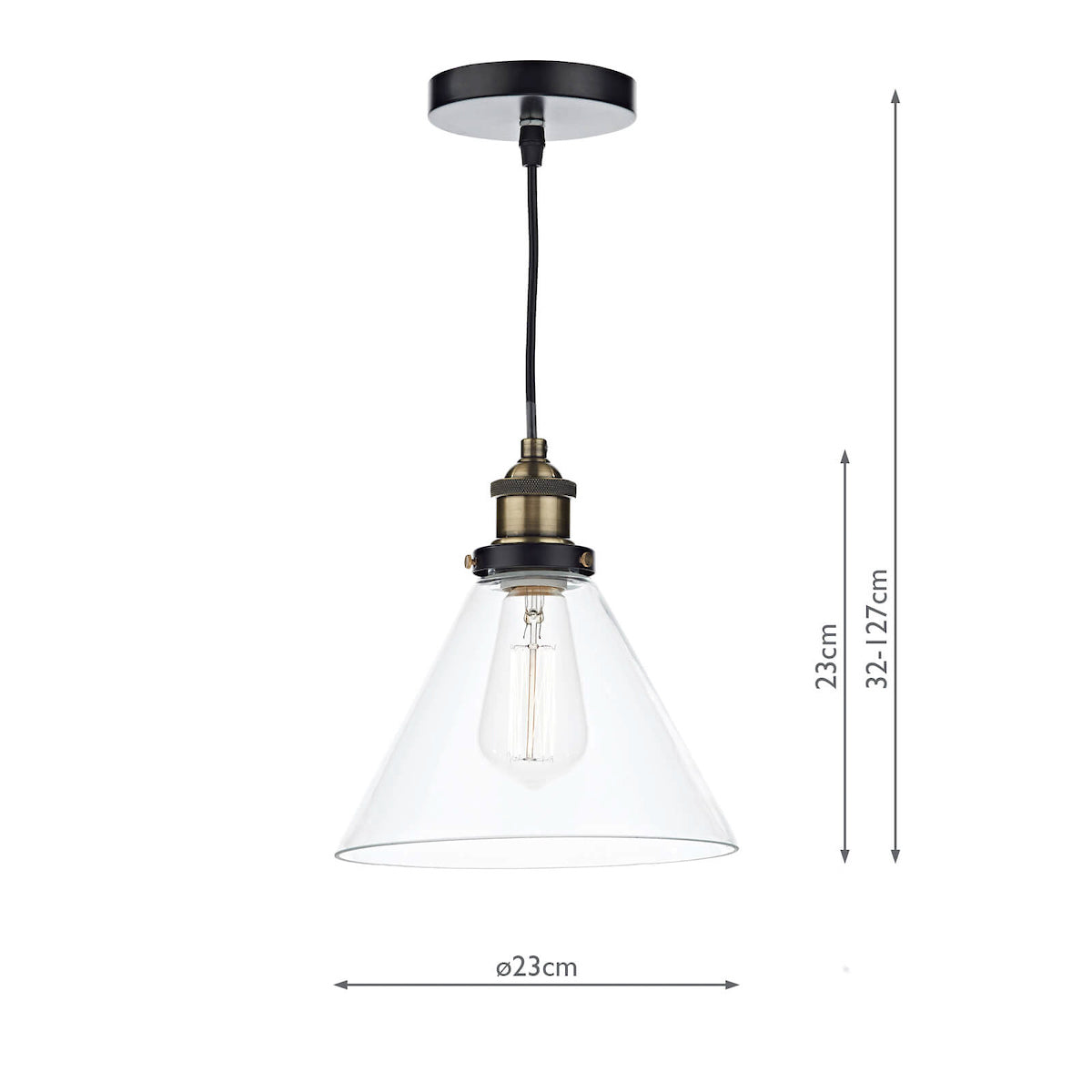 Ray 1 Light Pendant Antique Brass Clear<br>Antique Brass