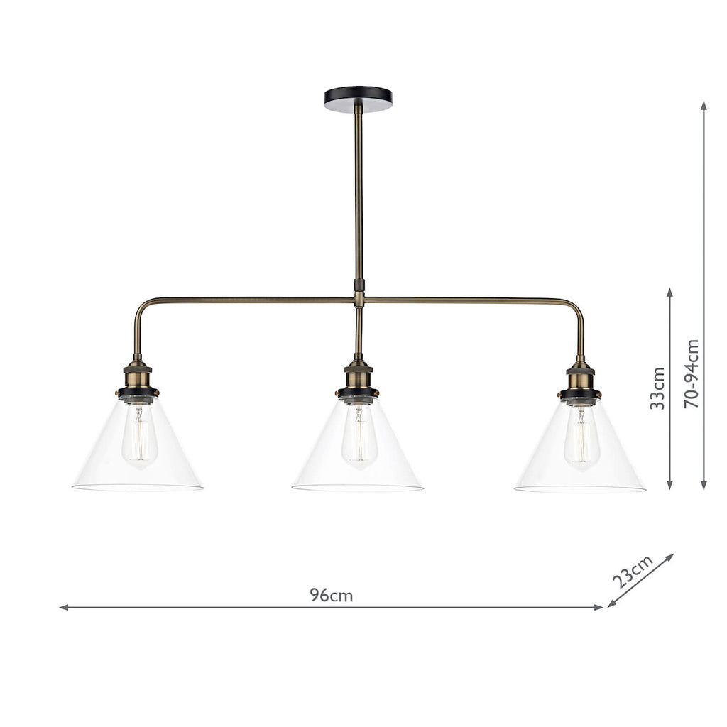 Ray 3 Light Bar Pendant Antique Brass ClearAntique Brass