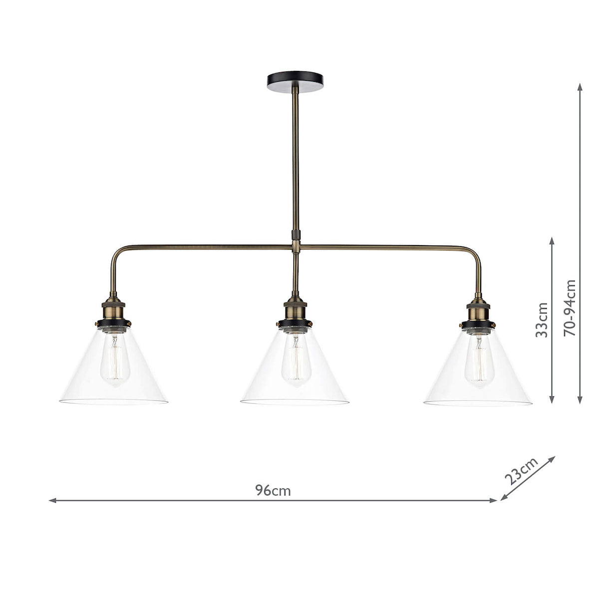 Ray 3 Light Bar Pendant Antique Brass ClearAntique Brass