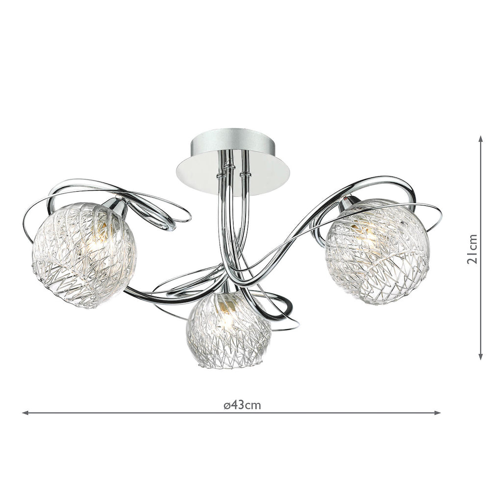 Rehan 3 Light Semi Flush Decorative Glass Polished Chrome Frame<br>Polished Chrome