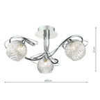 Rehan 3 Light Semi Flush Decorative Glass Polished Chrome Frame<br>Polished Chrome