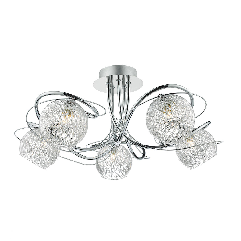 Rehan 5 Light Semi Flush Decorative Glass Polished Chrome Frame<br>Polished Chrome