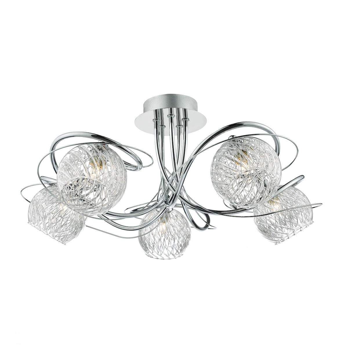 Rehan 5 Light Semi Flush Decorative Glass Polished Chrome Frame<br>Polished Chrome