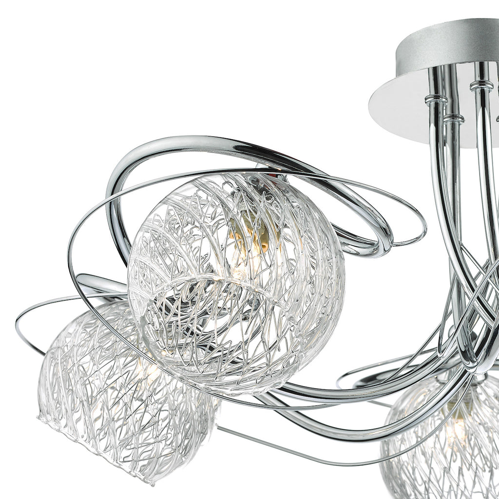 Rehan 5 Light Semi Flush Decorative Glass Polished Chrome Frame<br>Polished Chrome