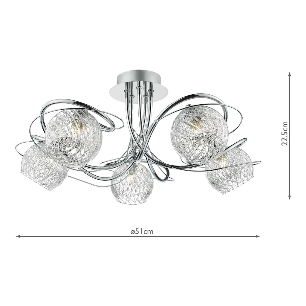 Rehan 5 Light Semi Flush Decorative Glass Polished Chrome Frame<br>Polished Chrome