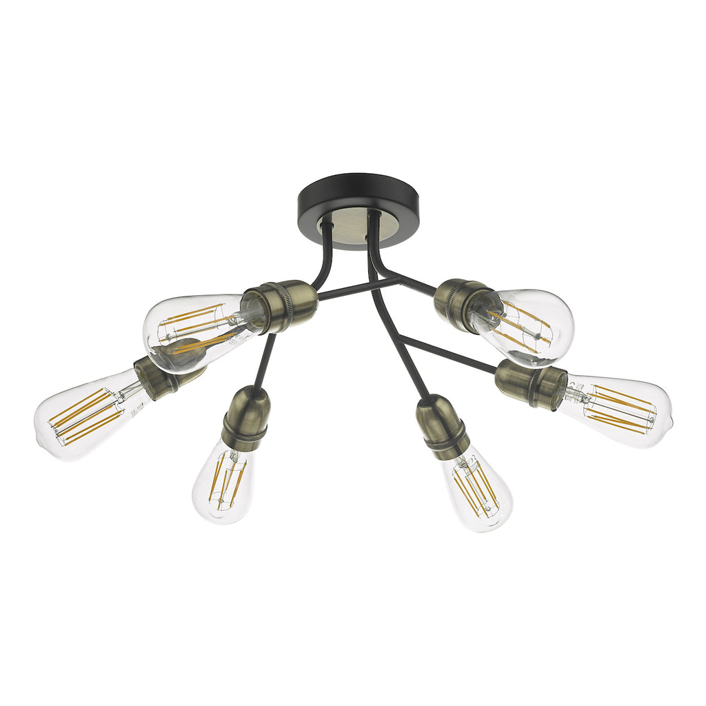 Remy 6 Light Semi Flush Black & Antique Brass<br>Matt Black