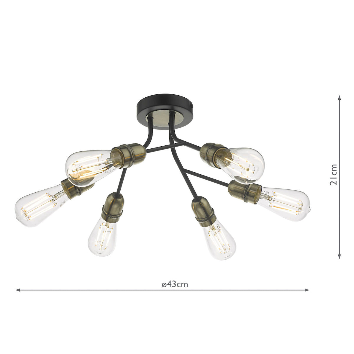 Remy 6 Light Semi Flush Black & Antique Brass<br>Matt Black