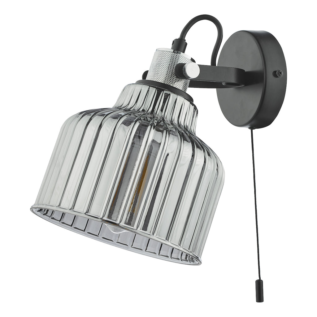 Rhode Wall Light Polished Chrome Smoked Glass<br>Smoked Ribbed Glass