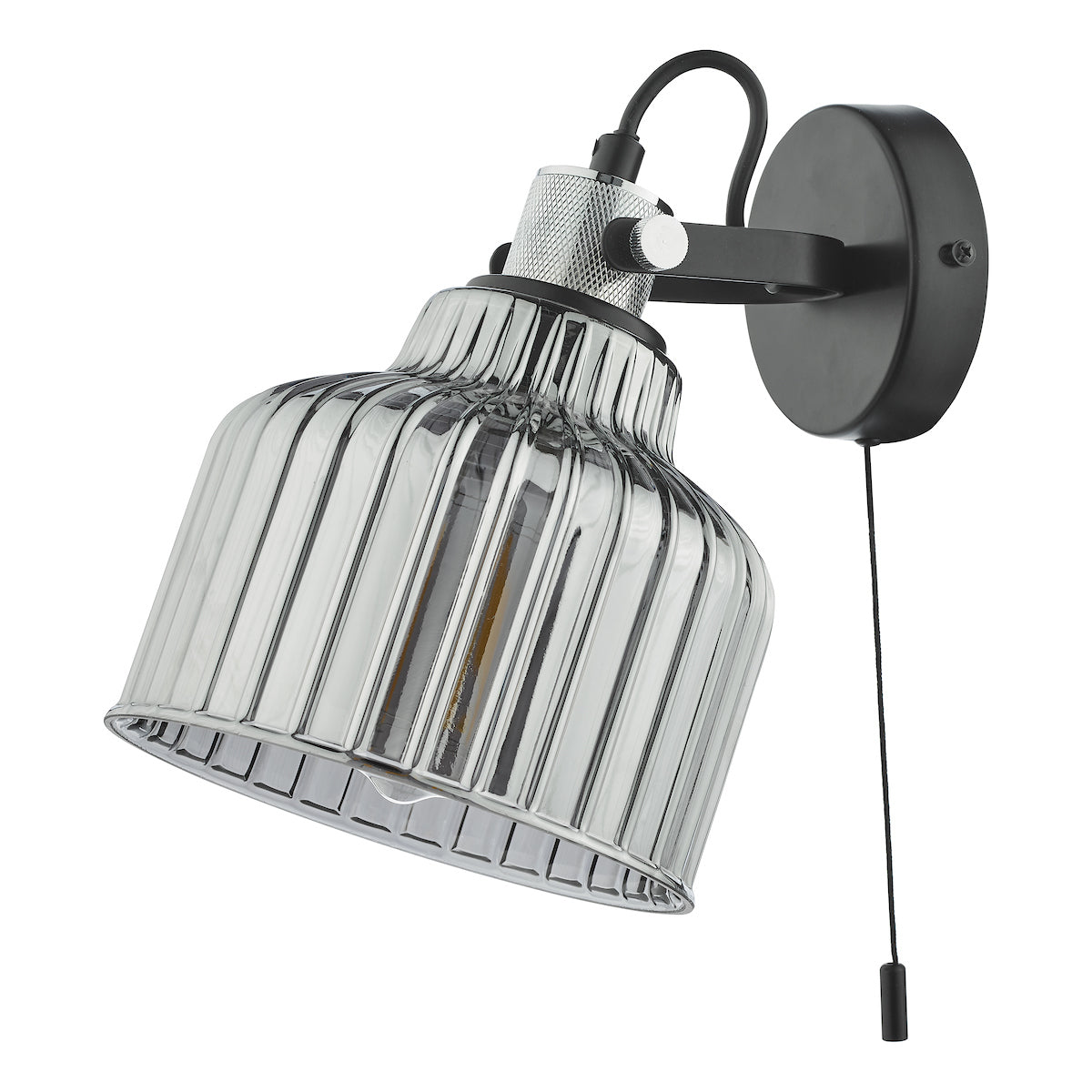 Rhode Wall Light Polished Chrome Smoked Glass<br>Smoked Ribbed Glass
