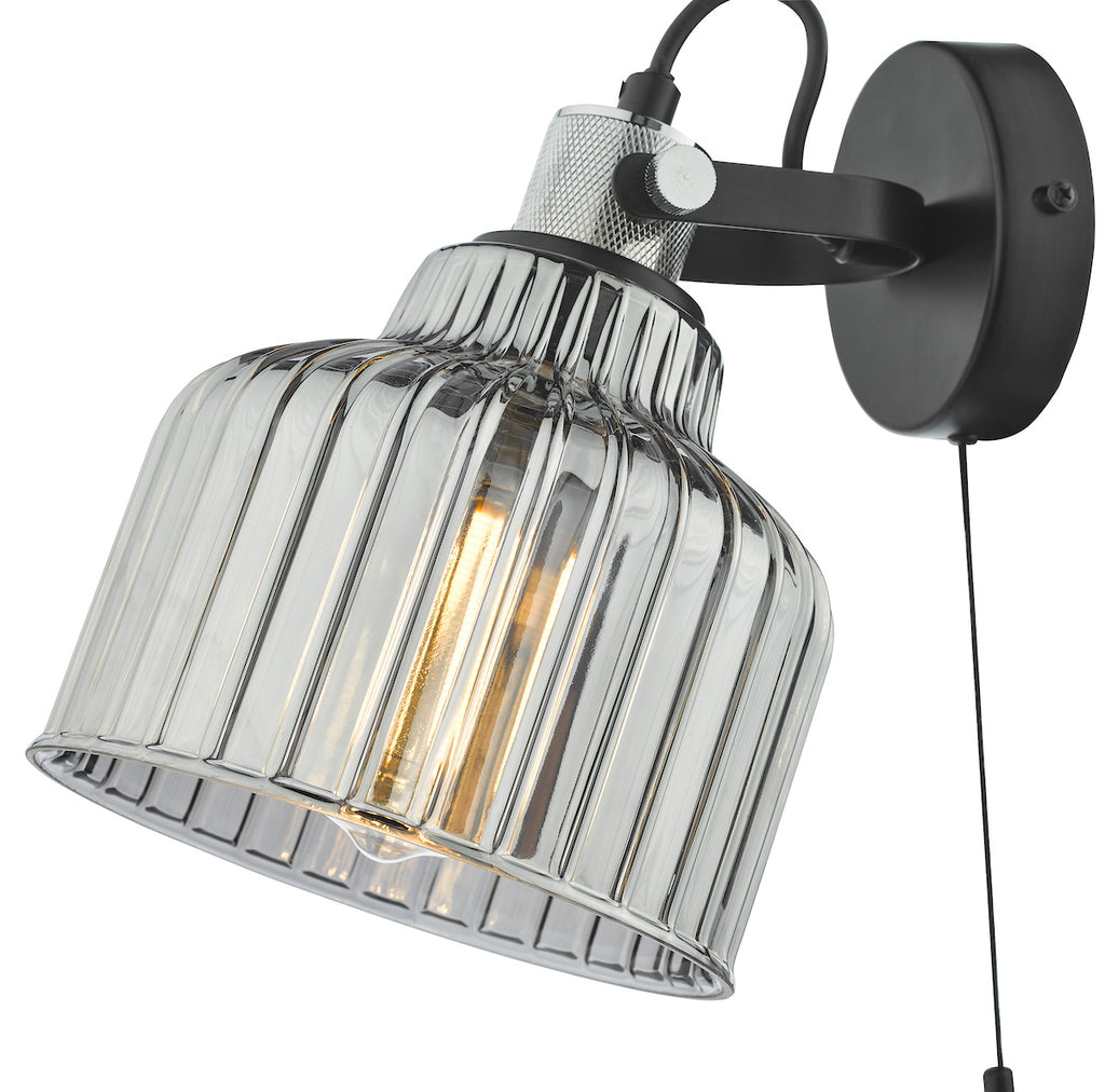 Rhode Wall Light Polished Chrome Smoked Glass<br>Smoked Ribbed Glass