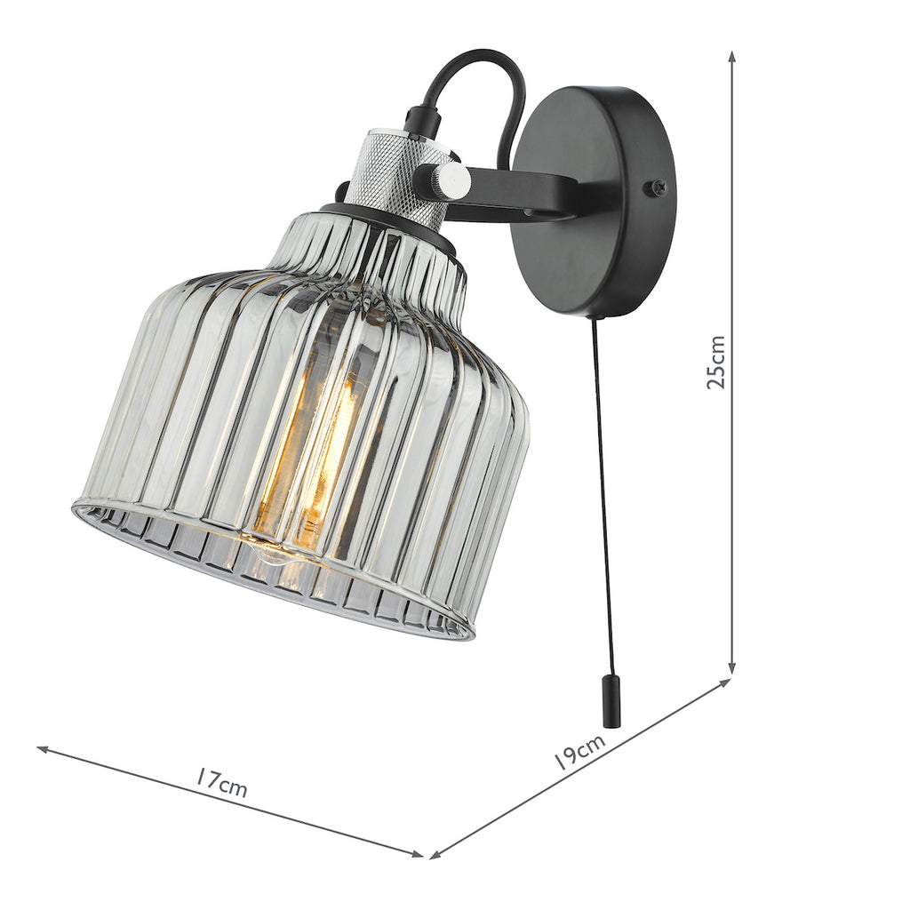 Rhode Wall Light Polished Chrome Smoked Glass<br>Smoked Ribbed Glass