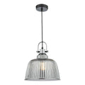 Rhode Single Large Pendant Polished Chrome Smoked Glass<br>Smoked Ribbed Glass
