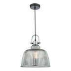 Rhode Single Large Pendant Polished Chrome Smoked Glass<br>Smoked Ribbed Glass