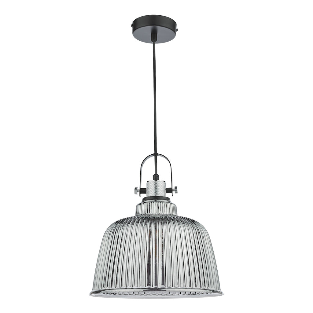 Rhode Single Large Pendant Polished Chrome Smoked Glass<br>Smoked Ribbed Glass