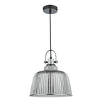 Rhode Single Large Pendant Polished Chrome Smoked Glass<br>Smoked Ribbed Glass