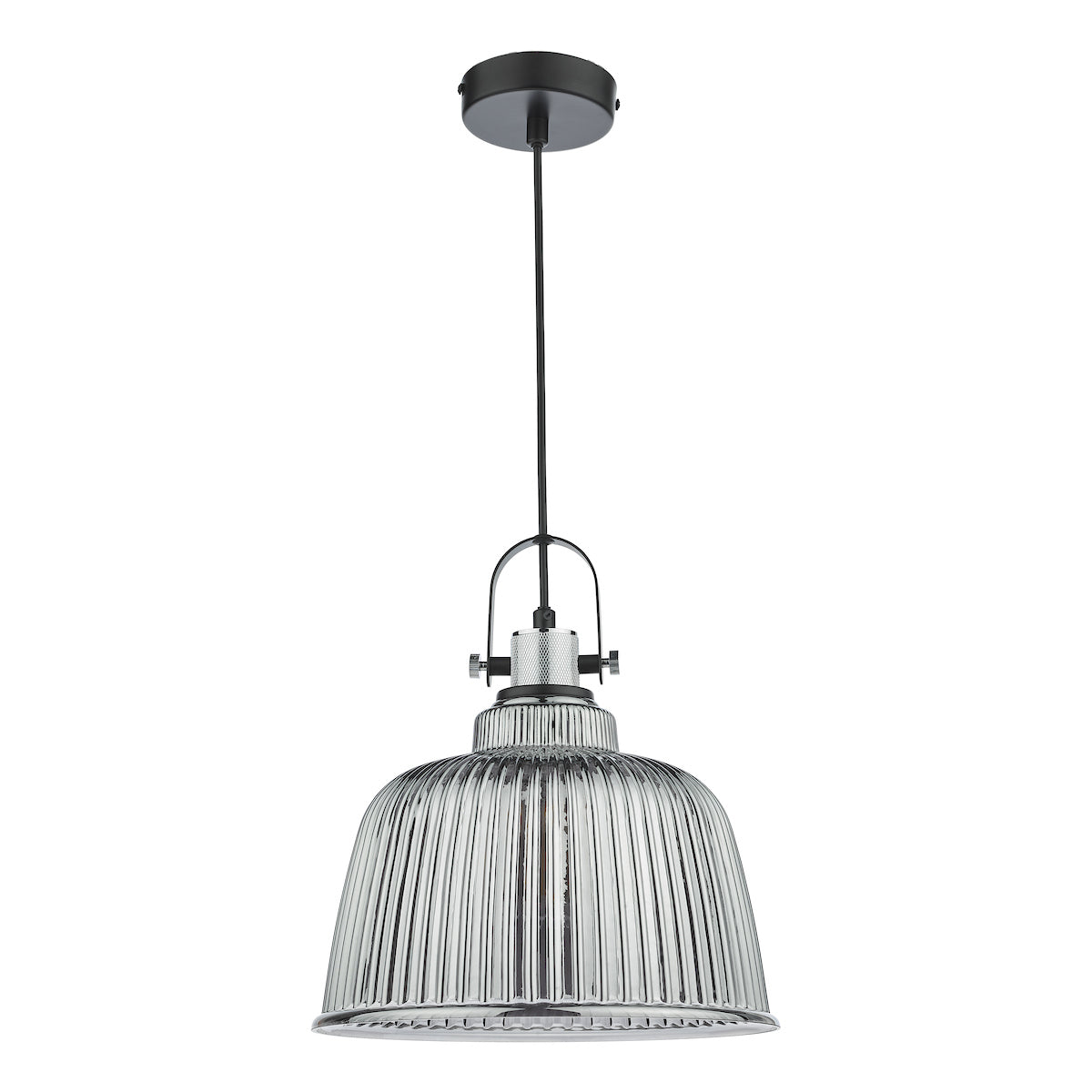 Rhode Single Large Pendant Polished Chrome Smoked Glass<br>Smoked Ribbed Glass