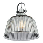 Rhode Single Large Pendant Polished Chrome Smoked Glass<br>Smoked Ribbed Glass