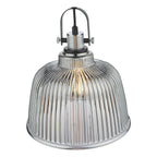 Rhode Single Large Pendant Polished Chrome Smoked Glass<br>Smoked Ribbed Glass