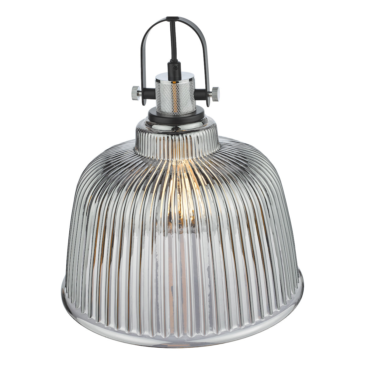Rhode Single Large Pendant Polished Chrome Smoked Glass<br>Smoked Ribbed Glass