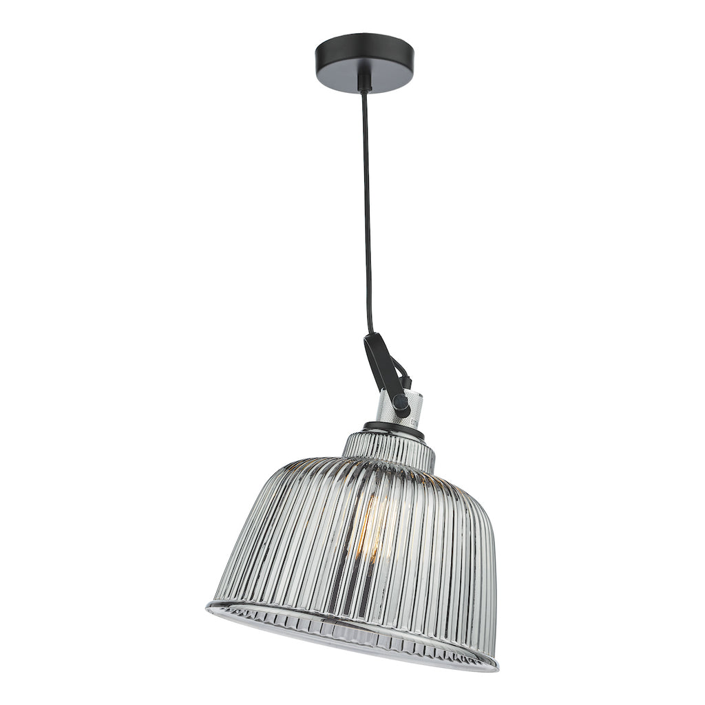 Rhode Single Large Pendant Polished Chrome Smoked Glass<br>Smoked Ribbed Glass
