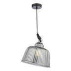 Rhode Single Large Pendant Polished Chrome Smoked Glass<br>Smoked Ribbed Glass