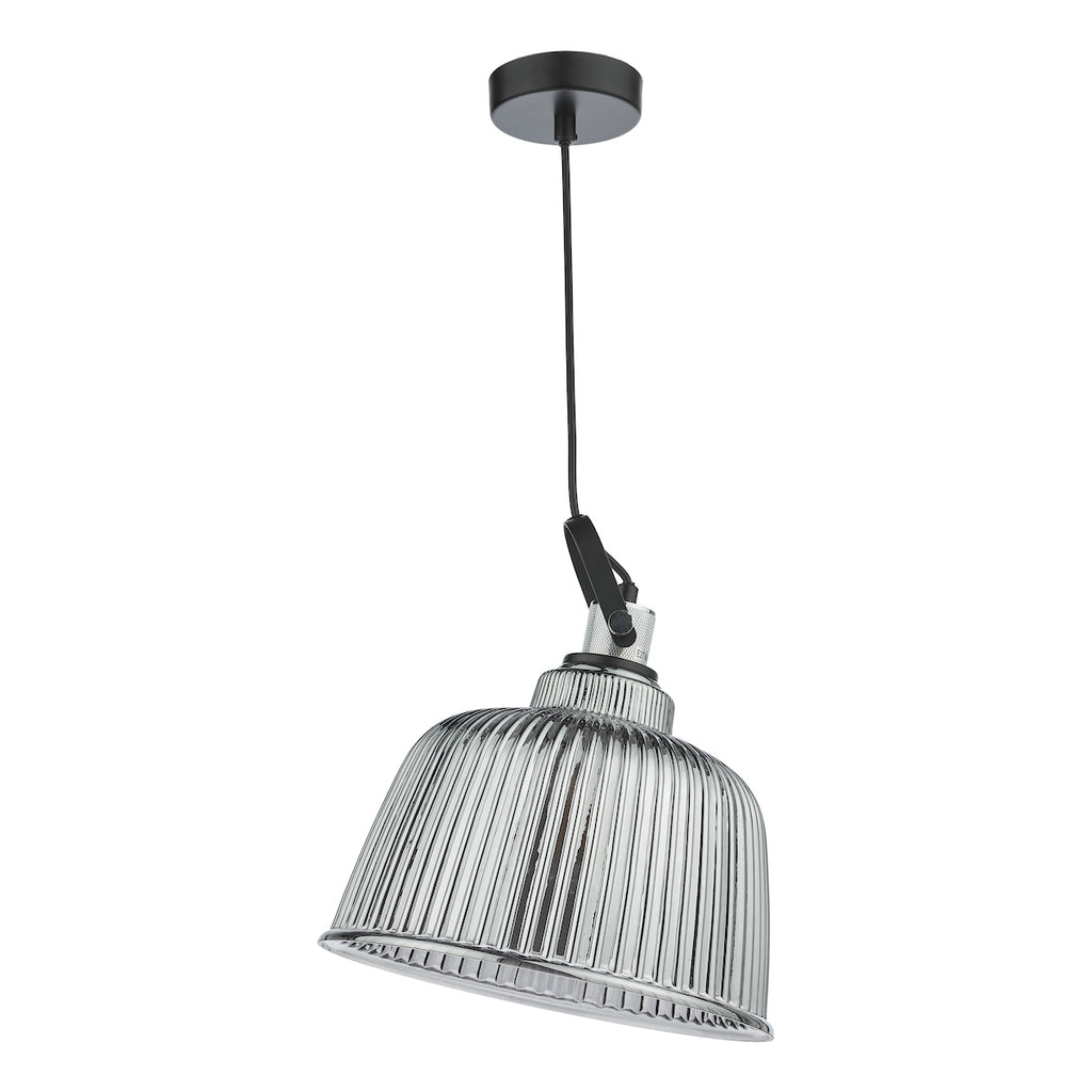 Rhode Single Large Pendant Polished Chrome Smoked Glass<br>Smoked Ribbed Glass