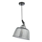 Rhode Single Large Pendant Polished Chrome Smoked Glass<br>Smoked Ribbed Glass