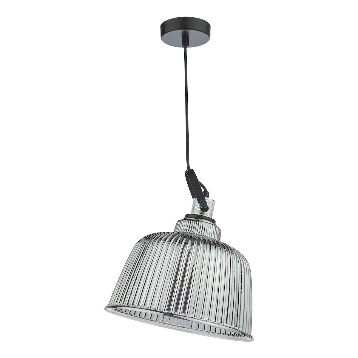 Rhode Single Large Pendant Polished Chrome Smoked Glass<br>Smoked Ribbed Glass