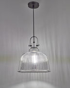Rhode Single Large Pendant Polished Chrome Smoked Glass<br>Smoked Ribbed Glass