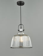 Rhode Single Large Pendant Polished Chrome Smoked Glass<br>Smoked Ribbed Glass