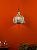 Rhode Single Large Pendant Polished Chrome Smoked Glass<br>Smoked Ribbed Glass