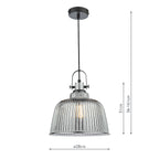 Rhode Single Large Pendant Polished Chrome Smoked Glass<br>Smoked Ribbed Glass