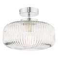 Riva Bathroom Semi Flush Ceiling Light Ribbed Glass Polished Chrome IP44<br>Ribbed Glass