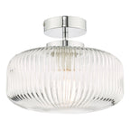 Riva Bathroom Semi Flush Ceiling Light Ribbed Glass Polished Chrome IP44<br>Ribbed Glass