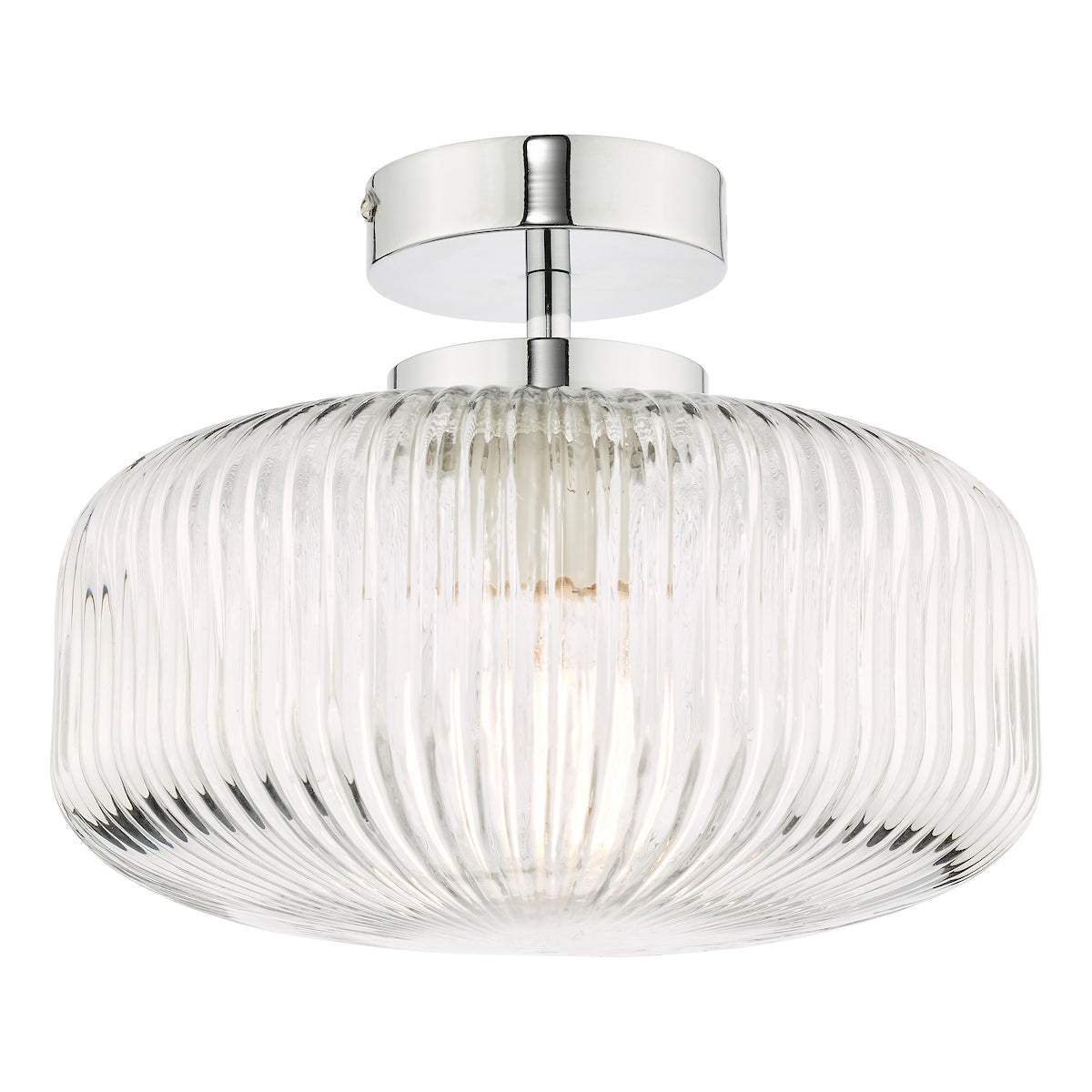 Riva Bathroom Semi Flush Ceiling Light Ribbed Glass Polished Chrome IP44<br>Ribbed Glass