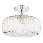 Riva Bathroom Semi Flush Ceiling Light Ribbed Glass Polished Chrome IP44<br>Ribbed Glass