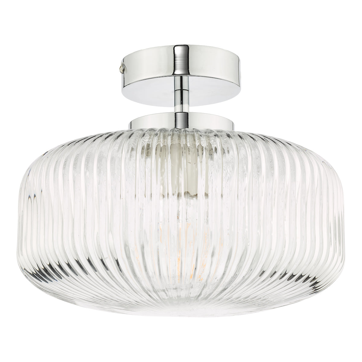 Riva Bathroom Semi Flush Ceiling Light Ribbed Glass Polished Chrome IP44<br>Ribbed Glass