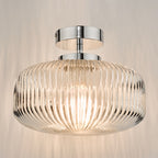 Riva Bathroom Semi Flush Ceiling Light Ribbed Glass Polished Chrome IP44<br>Ribbed Glass