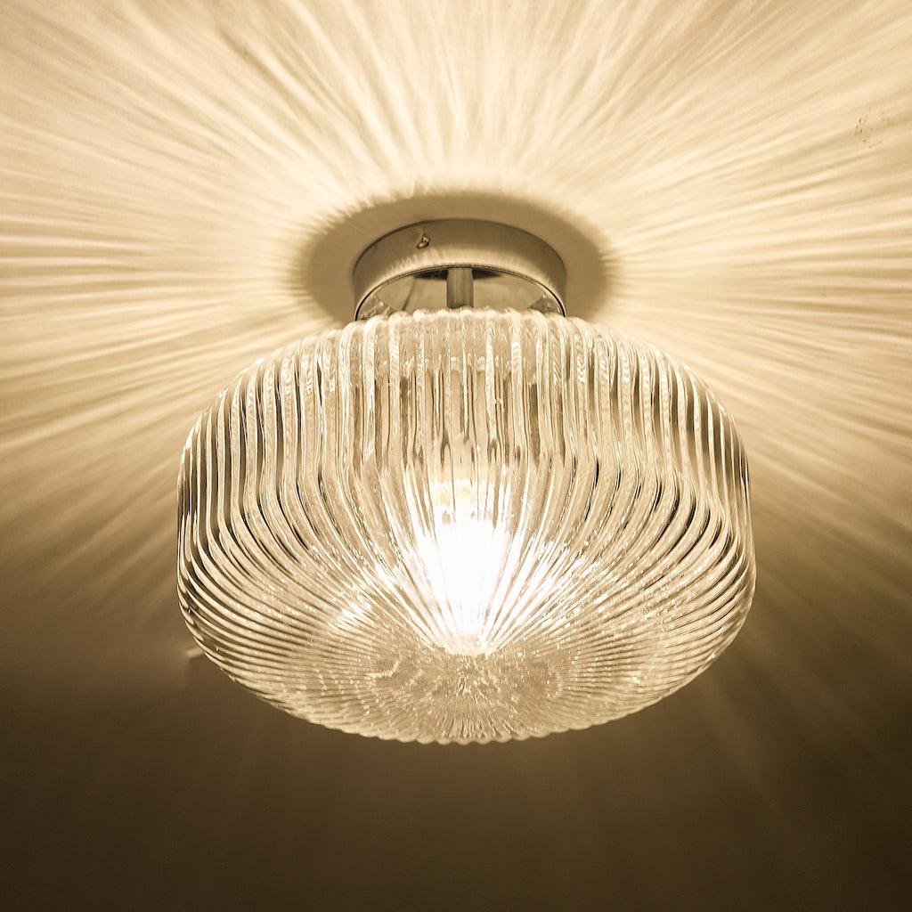 Riva Bathroom Semi Flush Ceiling Light Ribbed Glass Polished Chrome IP44<br>Ribbed Glass