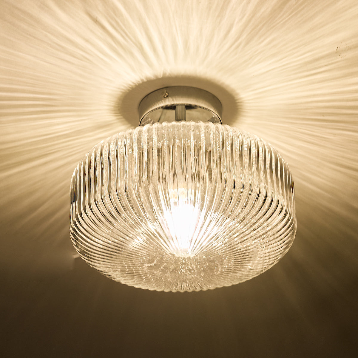 Riva Bathroom Semi Flush Ceiling Light Ribbed Glass Polished Chrome IP44<br>Ribbed Glass