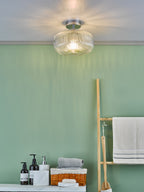 Riva Bathroom Semi Flush Ceiling Light Ribbed Glass Polished Chrome IP44<br>Ribbed Glass