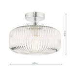 Riva Bathroom Semi Flush Ceiling Light Ribbed Glass Polished Chrome IP44<br>Ribbed Glass