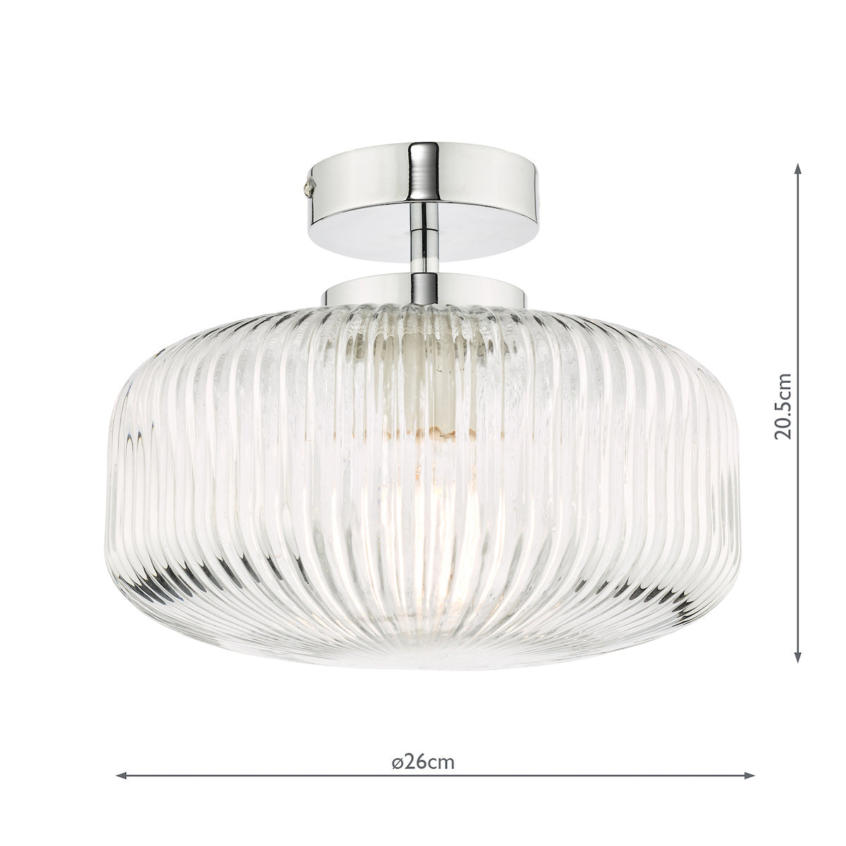 Riva Bathroom Semi Flush Ceiling Light Ribbed Glass Polished Chrome IP44<br>Ribbed Glass