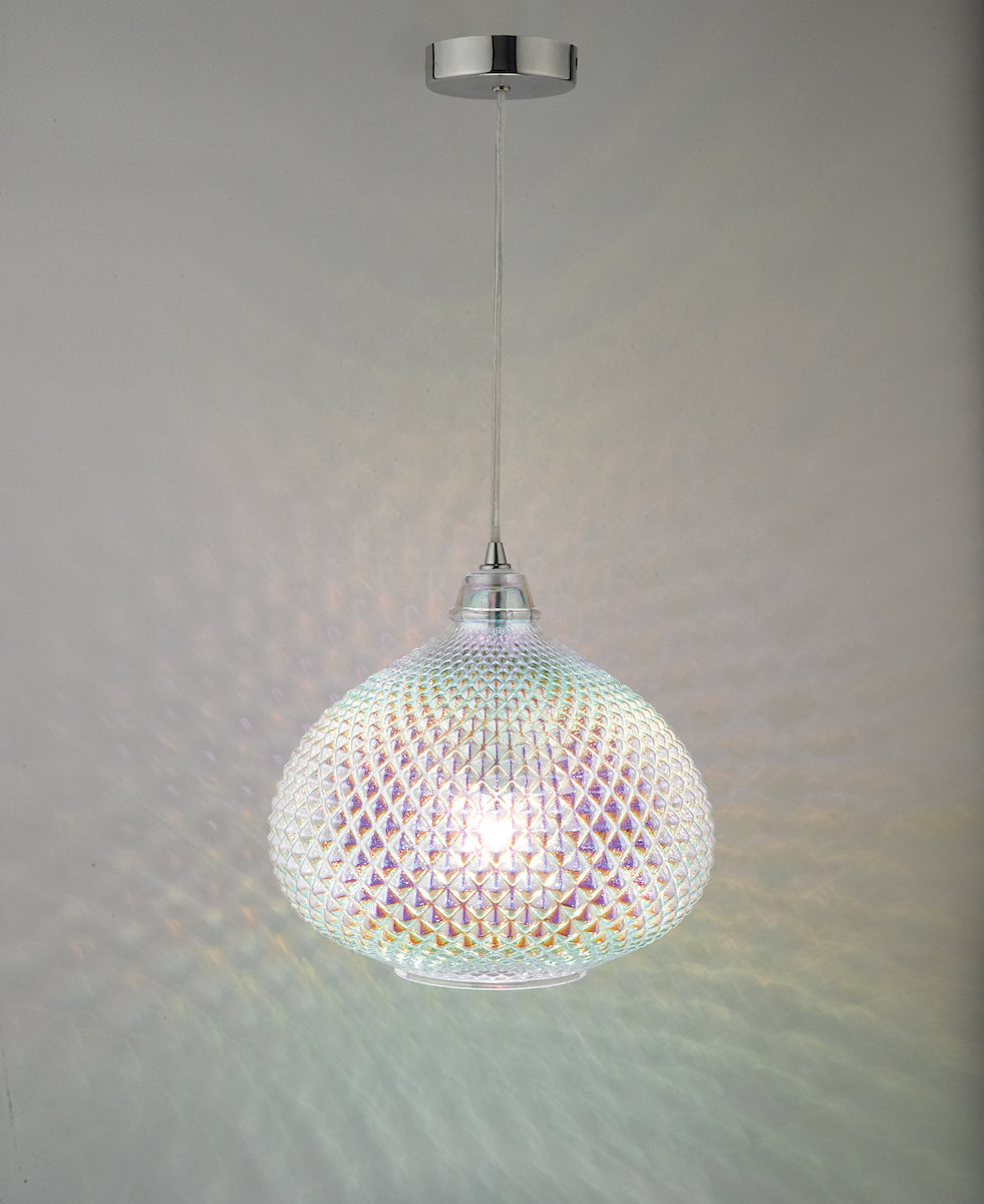 Roisin Pendant Glass & Polished Chrome<br>Iridised Glass