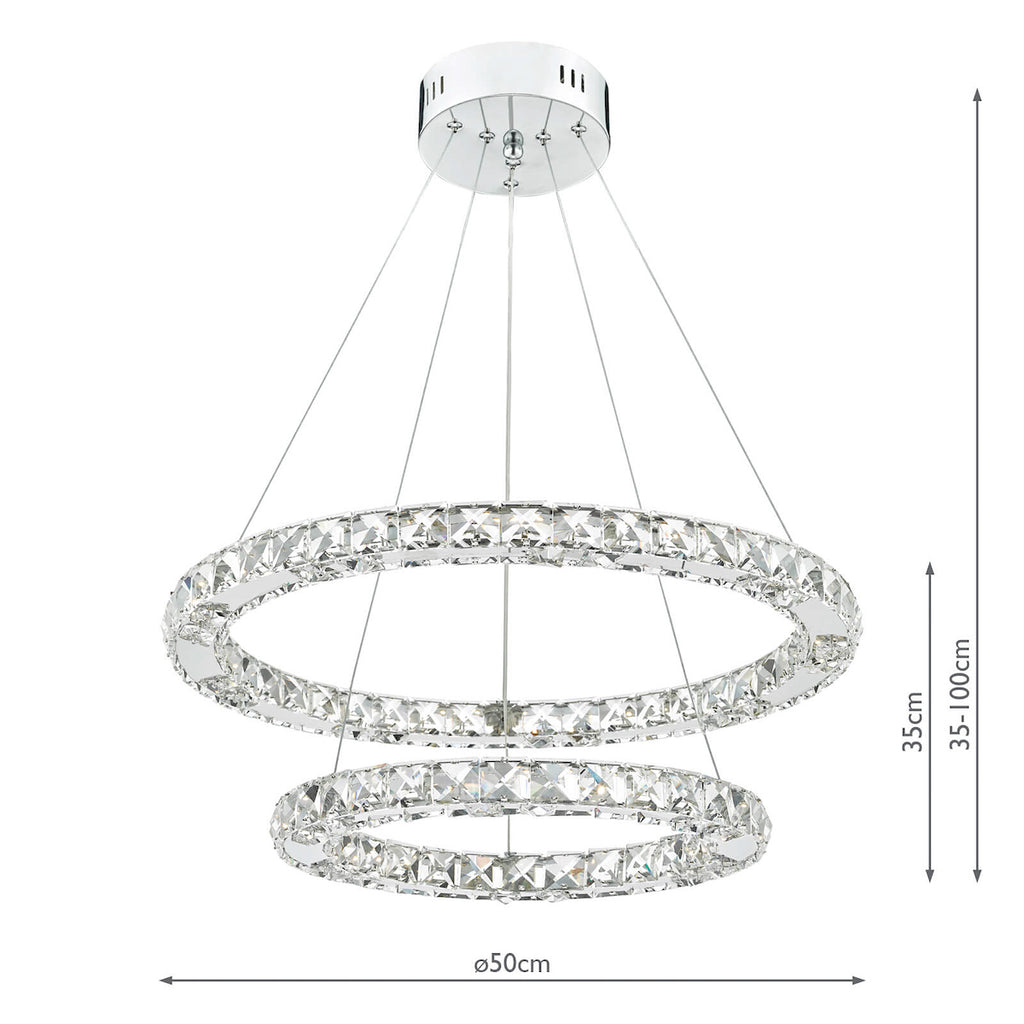 Roma 2 Tier Pendant Polished Chrome Crystal LED<br>Crystal